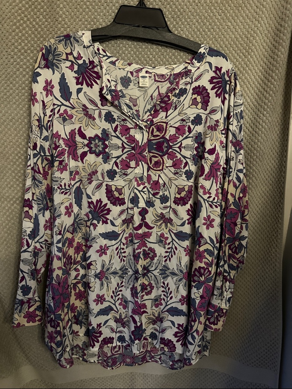 Old Navy White Tunic with Purple & Blue Floral Print